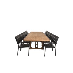 Kenya Dining Table 195/295*110*H75 - Teak, Levels Chair (stackable) - Black Alu / Black Aintwood_10