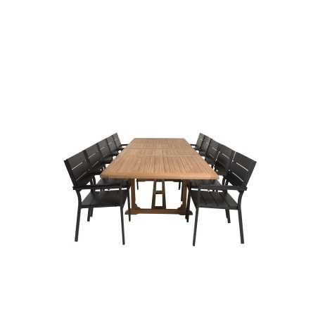 Kenya Dining Table 195/295*110*H75 - Teak, Levels Chair (stackable) - Black Alu / Black Aintwood_10