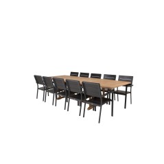 Kenya Dining Table 195/295*110*H75 - Teak, Levels Chair (stackable) - Black Alu / Black Aintwood_10