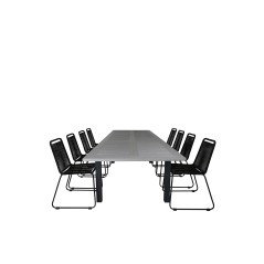 Albany Table - 224/324 - Black/Grey, Lindos Stacking Chair - Black Alu / Black Rope