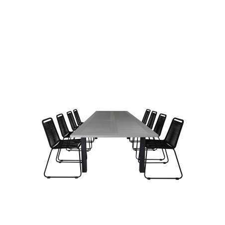 Albany Table - 224/324 - Black/Grey, Lindos Stacking Chair - Black Alu / Black Rope