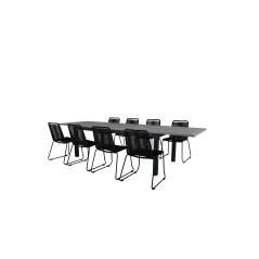 Albany Table - 224/324 - Black/Grey, Lindos Stacking Chair - Black Alu / Black Rope