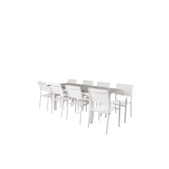 Albany Table - 160/240 - White/GreySantorini Arm Chair (Stackable) - White Alu / White Textilene_8