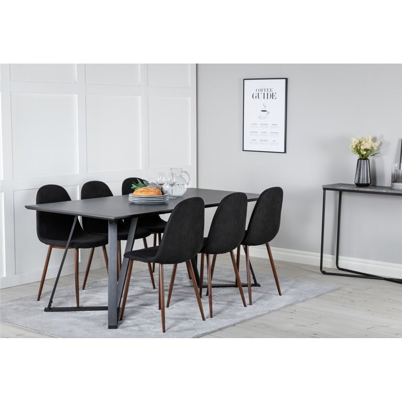 Marina Dining Table - Black top / Black Legs , Polar Dining Chair - Walnut Legs - Black Fabric_6