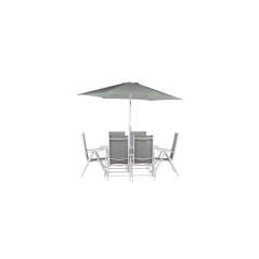 Brekki - Dining Set Inc. Umbrella-White Alumiini