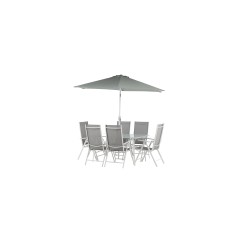 Brekki - Dining Set inc. Umbrella- White - Aluminium -