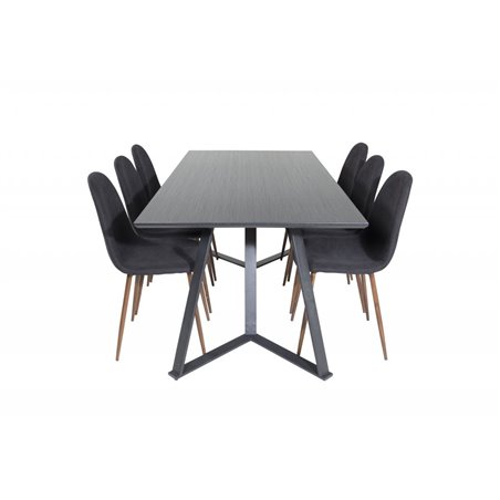 Marina Dining Table - Black top / Black Legs , Polar Dining Chair - Walnut Legs - Black Fabric_6