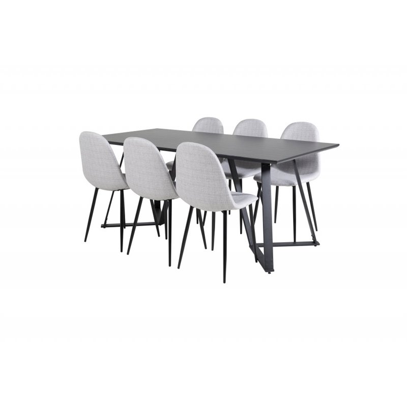 Marina Dining Table - Black top / Black Legs , Polar Dining Chair - Black Legs - Light Grey Fabric_6