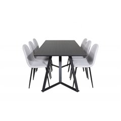 Marina Dining Table - Black top / Black Legs , Polar Dining Chair - Black Legs - Light Grey Fabric_6