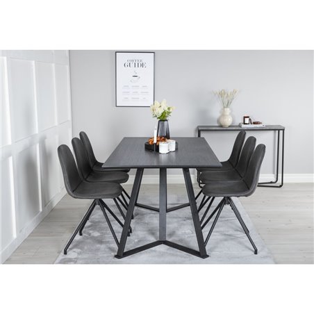 Marina Dining Table - Black top / Black Legs , Polar Dining Chair with Spin function - black Legs - Black PU - Black Stitches_6