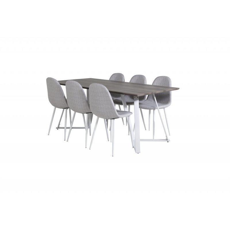 Marina Dining Table - Grey "oak" / White Legs , Polar Dining Chair - White Legs - Light Grey Fabric_6