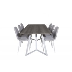 Marina Dining Table - Grey "oak" / White Legs , Polar Dining Chair - White Legs - Light Grey Fabric_6