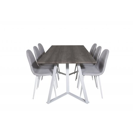 Marina Dining Table - Grey "oak" / White Legs , Polar Dining Chair - White Legs - Light Grey Fabric_6