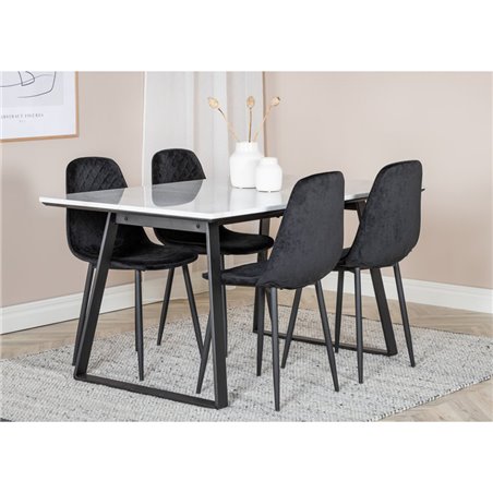 Estelle Dining Table 140*90 - White / Black, Polar Diamond Dining Chair - Black Legs - Black Velvet_4