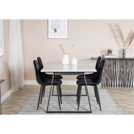 Estelle Dining Table 140*90 - White / Black, Polar Diamond Dining Chair - Black Legs - Black Velvet_4