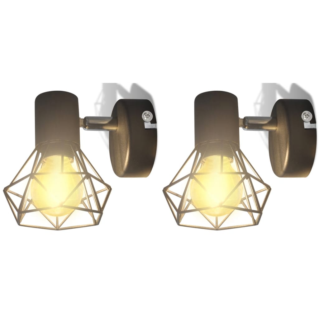 2 Vägglampor i industri-design med LED-glödlampor svart