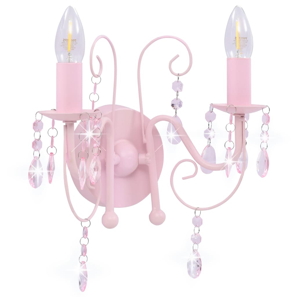 Vägglampa med pärlor rosa 2 x E14-lampor