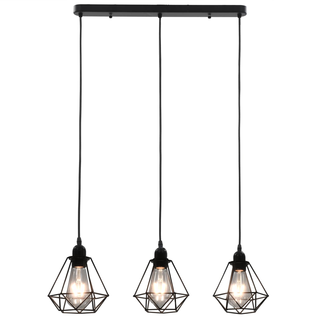 vidaXL Taklampa med diamantdesign svart 3 x E27-lampa