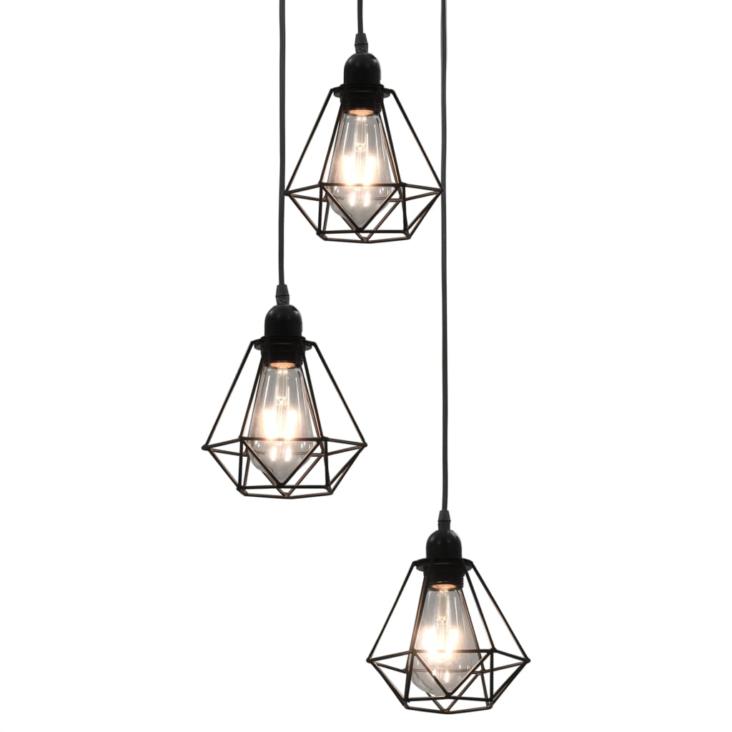 Taklampa med diamantdesign svart 3 x E27-lampa