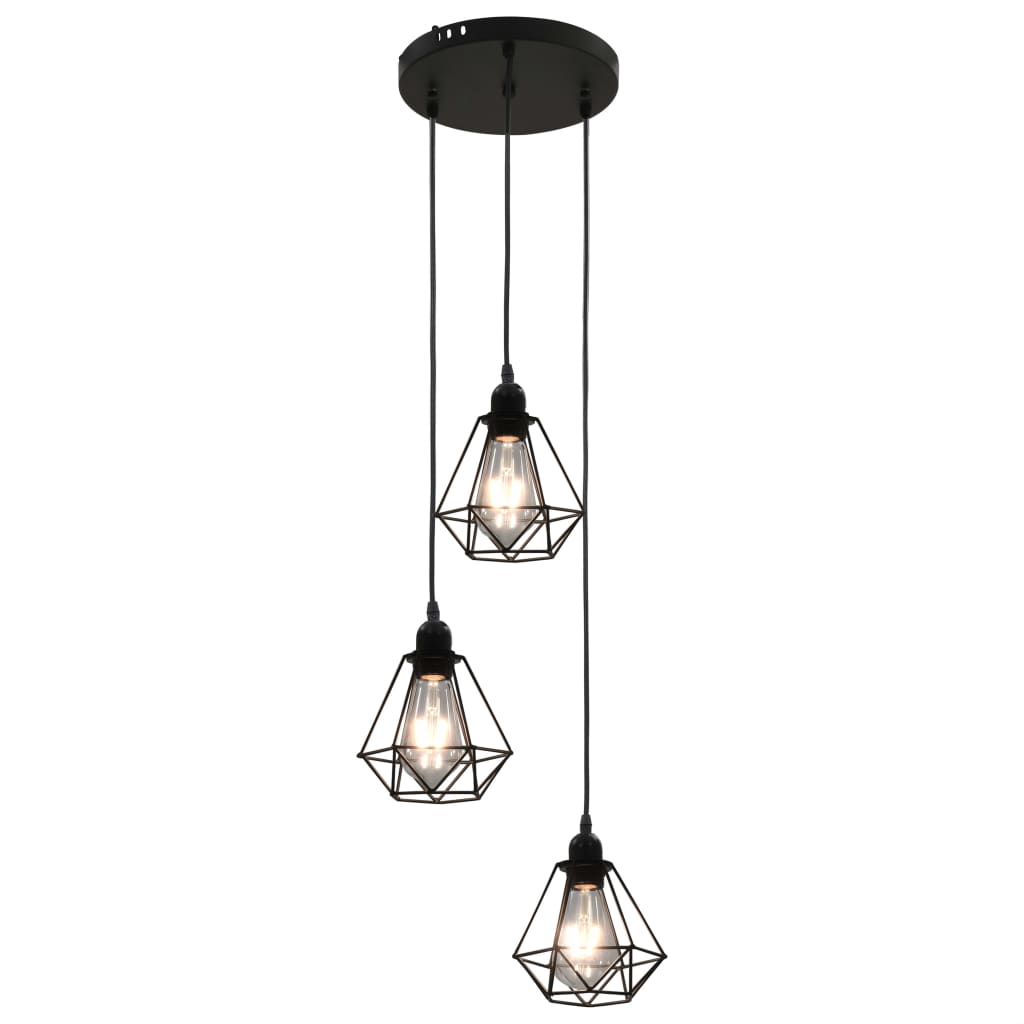 Taklampa med diamantdesign svart 3 x E27-lampa