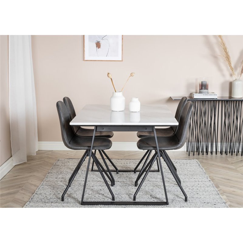 Estelle Dining Table 140*90 - White / Black, Polar Dining Chair with Spin function - black Legs - Black PU - Black Stitches_4