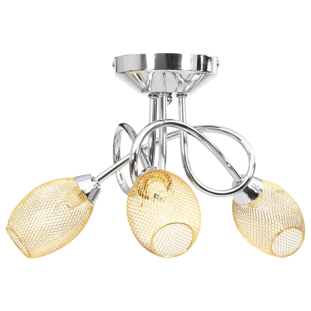 vidaXL Taklampa med guldpläterade lampskärmar för 3 G9-lampor guld