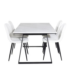 Estelle ruokapöytä 140 * 90 - valkoinen / musta, Polar Fluff ruokapöydän tuoli - mustat jalat - valkoinen nalle _4