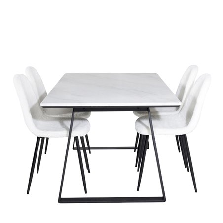 Estelle Dining Table 140*90 - White / Black, Polar Fluff Dining Chair - Black Legs - White Teddy _4