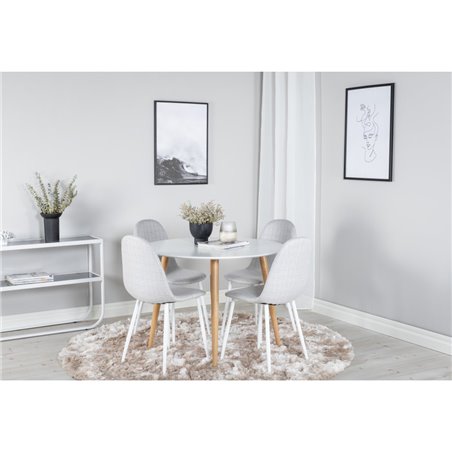 Plaza Round Dining Table - ø 100cm - White / Oak, Polar Dining Chair - White Legs - Light Grey Fabric_4