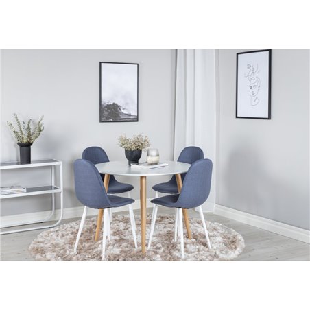 Plaza Round Dining Table - ø 100cm - White / Oak, Polar Dining Chair - White Legs - Blue Fabric_4