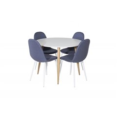 Plaza Round Dining Table - ø 100cm - White / Oak, Polar Dining Chair - White Legs - Blue Fabric_4