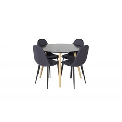 Ruokailuryhmä - Ruokapöytä Pla za ø 100 cm - Musta / Oak-Look + 4 ruokapöydän tuolia Polar - Musta