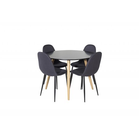 Ruokailuryhmä - Ruokapöytä Pla za ø 100 cm - Musta / Oak-Look + 4 ruokapöydän tuolia Polar - Musta