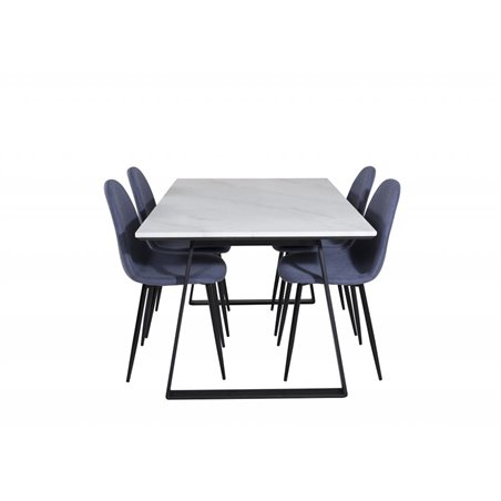 Estelle Dining Table 140*90 - White / Black, Polar Dining Chair - Black Legs - Blue Fabric_4
