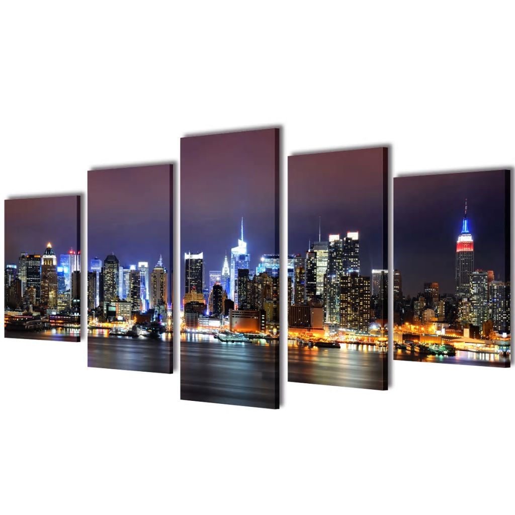 vidaXL Canvastavlor set om 5 New York Skyline 100 x 50 cm