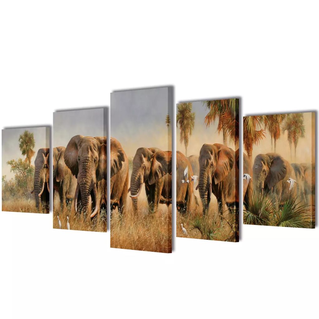 Uppsättning väggbonader på duk: elefanter 100 x 50 cm