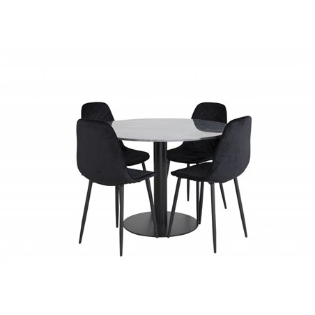 Estelle Round Dining Table ø106 H75 - Black / Black, Polar Diamond Dining Chair - Black Legs - Black Velvet_4