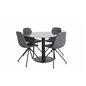 Estelle Round Dining Table ø106 H75 - Black / Black, Polar Dining Chair with Spin function - black Legs - Black PU - Black Stitc