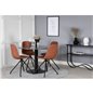 Estelle Round Dining Table ø106 H75 - Black / Black, Polar Dining Chair with Spin function - black Legs - Brown PU - White Stitc