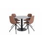 Estelle Round Dining Table ø106 H75 - Black / Black, Polar Dining Chair with Spin function - black Legs - Brown PU - White Stitc