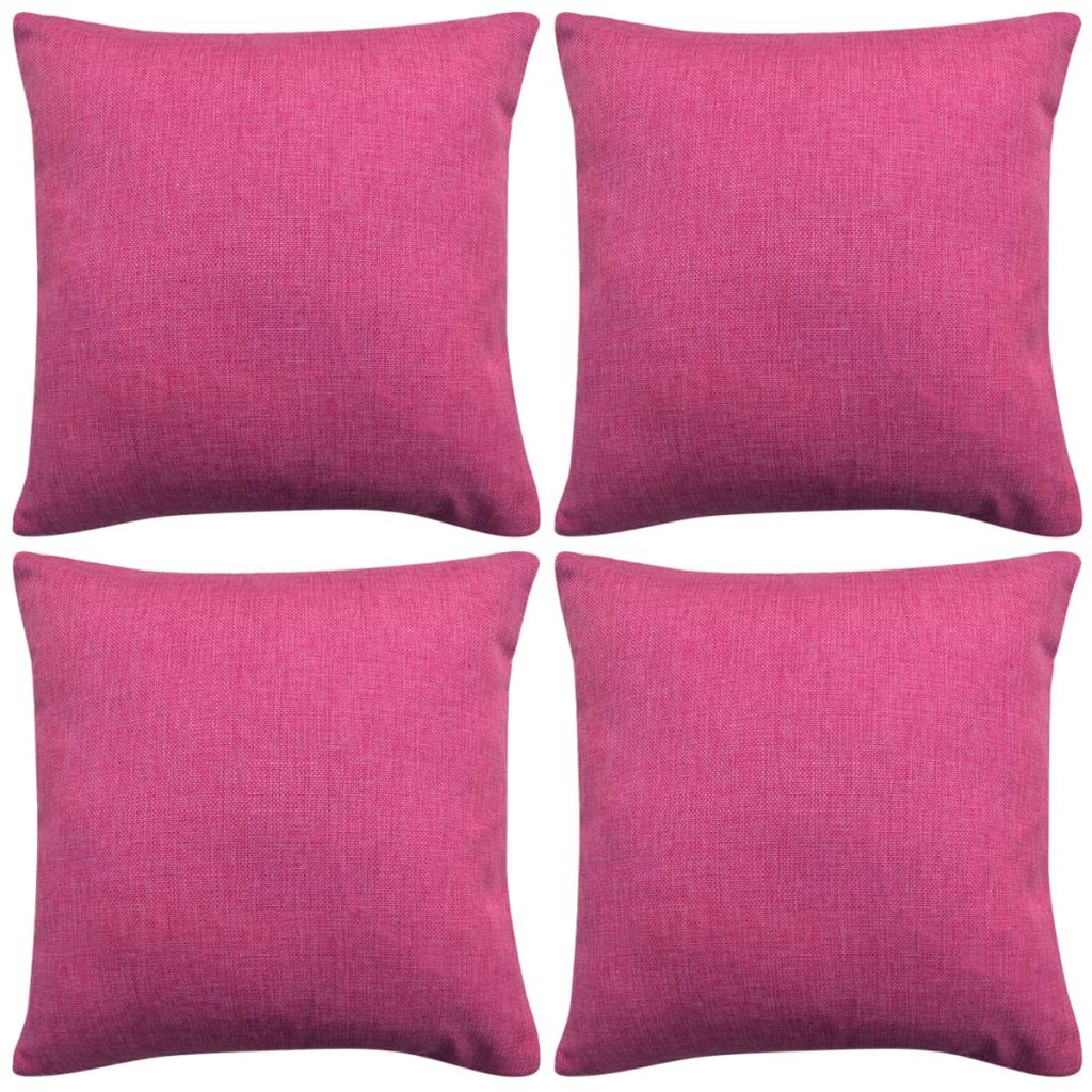 vidaXL Kuddöverdrag 4 st linne-design 40x40 cm rosa