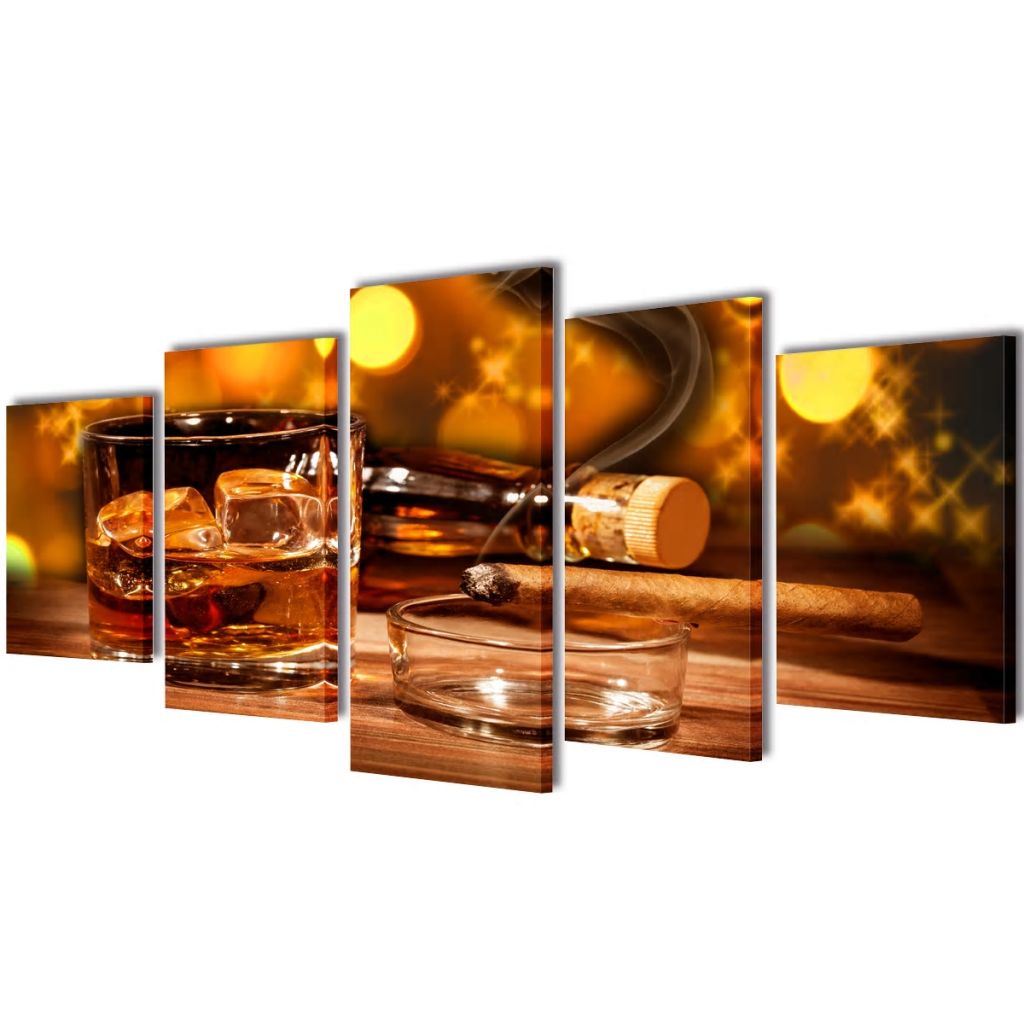 Uppsättning väggbonader på duk: whiskey och cigarr 100 x 50 cm