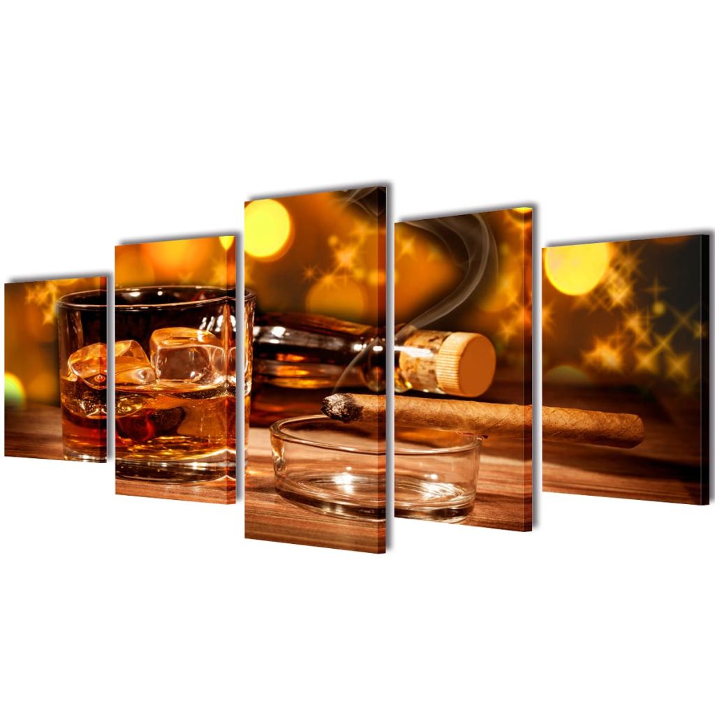 Uppsättning väggbonader på duk: whiskey och cigarr 200 x 100 cm
