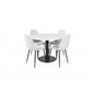 Estelle Round Dining Table ø106 H75 - White / Black, Polar Dining Chair - Black Legs - Light Grey Fabric_4