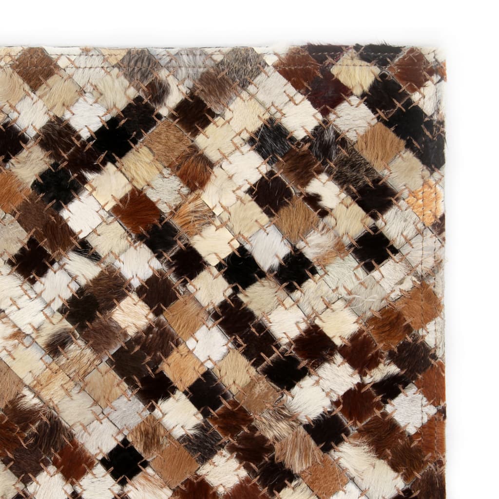 vidaXL Matta äkta läder lappad fyrkanter 80x150 cm brun/vit