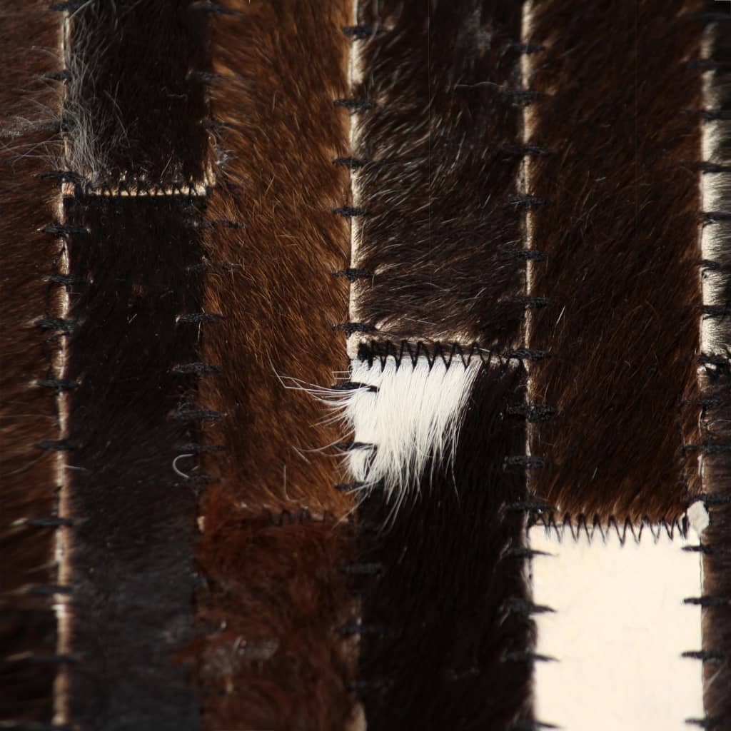 vidaXL Matta äkta läder lappad ränder 160x230 cm svart/vit