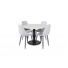 Estelle Round Dining Table ø106 H75 - White / Black, Polar Diamond Dining Chair - Black Legs - Grey Fabric_4