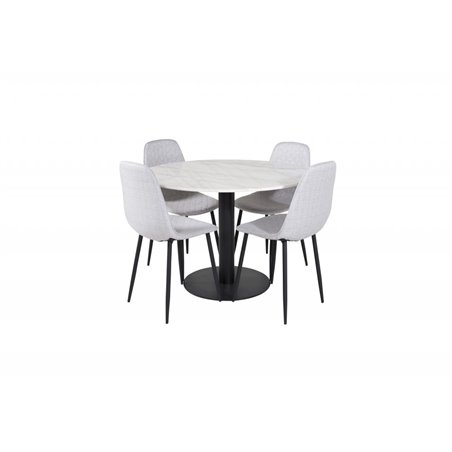 Estelle Round Dining Table ø106 H75 - White / Black, Polar Diamond Dining Chair - Black Legs - Grey Fabric_4