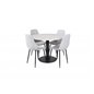 Estelle Round Dining Table ø106 H75 - White / Black, Polar Diamond Dining Chair - Black Legs - Grey Fabric_4