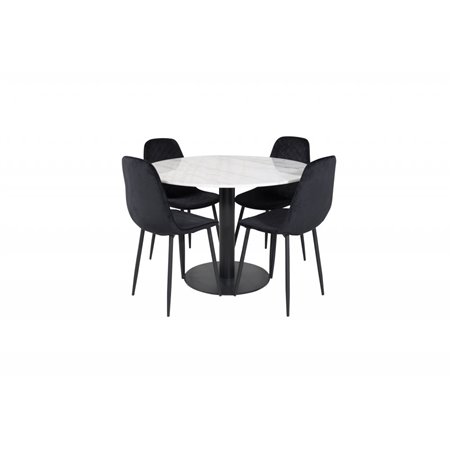 Estelle Round Dining Table ø106 H75 - White / Black, Polar Diamond Dining Chair - Black Legs - Black Velvet_4